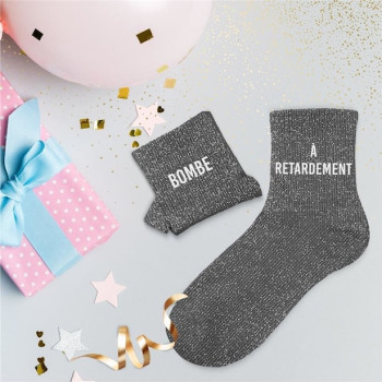 Chaussettes à paillettes Duo gris BOMBE À RETARDEMENT – accessoire brillant et original | BelleFete.ch