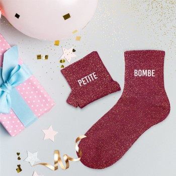 Chaussettes à paillettes Duo bordeaux PETITE BOMBE – accessoire brillant et tendance | BelleFete.ch