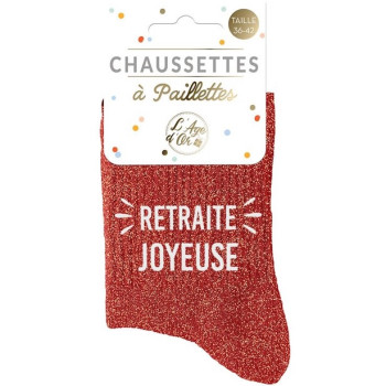 Chaussettes à paillettes rouge brique « RETRAITE JOYEUSE » – cadeau fun et original | BelleFete.ch 2