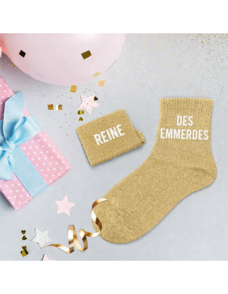 Chaussettes à paillettes Duo REINE DES EMMERDES – accessoire brillant et fun | BelleFete.ch
