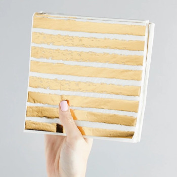 Serviettes de fête à rayures Dorées - Vaisselle jetable pour fête 2