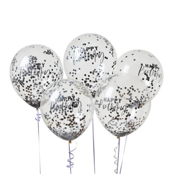 Ballons Happy Birthday à confettis noirs – décoration anniversaire élégante | BelleFete.ch 2