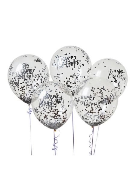Palloncini di compleanno con coriandoli neri | Decorazioni per compleanno | BelleFete.ch
