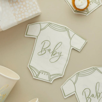 Serviettes Baby Shower body vert sauge – décoration de table fête bébé | BelleFete.ch