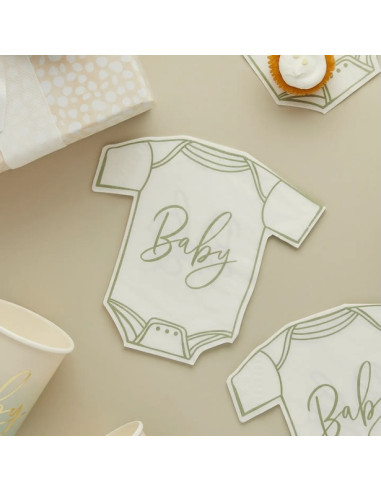Serviettes Baby Shower body vert sauge – décoration de table fête bébé | BelleFete.ch