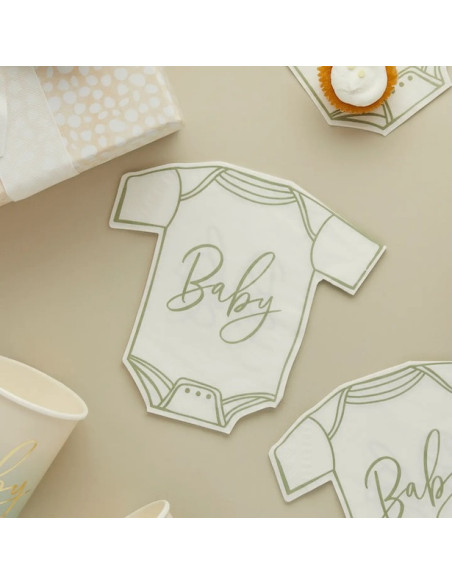 Asciugamani Baby Shower body verde salvia – decorazione della tavola festa baby | BelleFete.ch