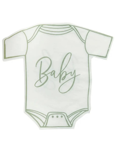 Salbeigrüne Babyparty-Bodys und Servietten | Babyparty-Dekoration | BelleFete.ch