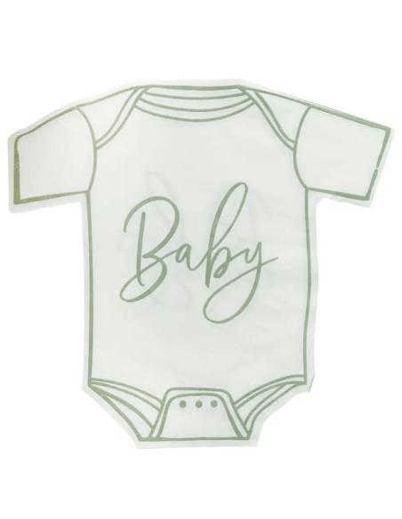 Salbeigrüne Babyparty-Bodys und Servietten | Babyparty-Dekoration | BelleFete.ch