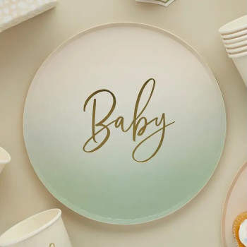 Piatti da festa verde salvia “Baby” – decorazione della tavola baby shower | BelleFete.ch