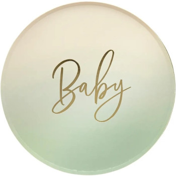 Salbeigrüne Partyteller „Baby“ – Tischdekoration Babyparty | BelleFete.ch 2