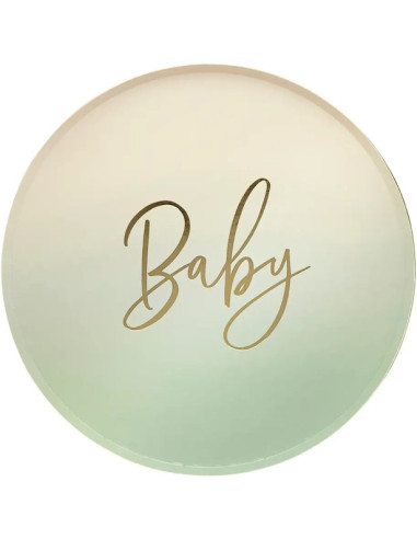 Assiettes de fête Vert Sauge “Baby” | Décoration Baby Shower | BelleFete.ch