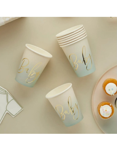 Pappbecher Salbeigrün Gold Baby 250ml (8 Stk) | BelleFete.ch