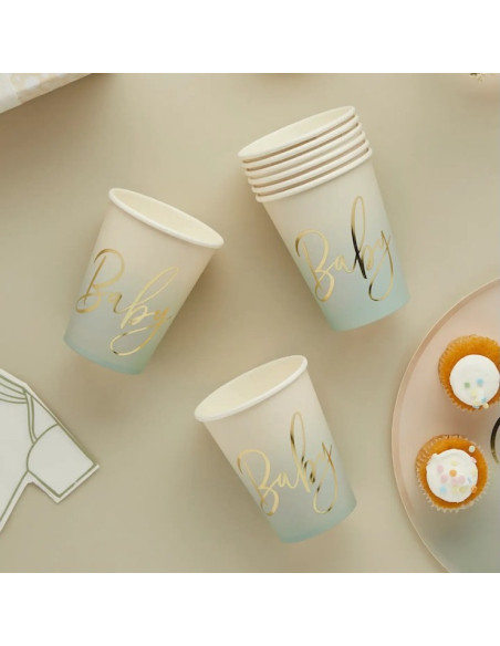 Gobelets de fête vert sauge “Baby” – décoration de table baby shower | BelleFete.ch