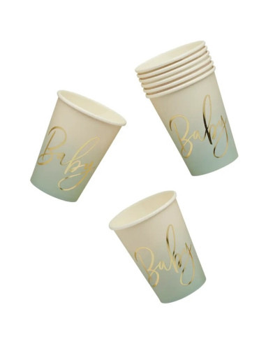 Bicchierini di carta verde salvia e oro per bambini, 250 ml (8 pezzi) | BelleFete.ch
