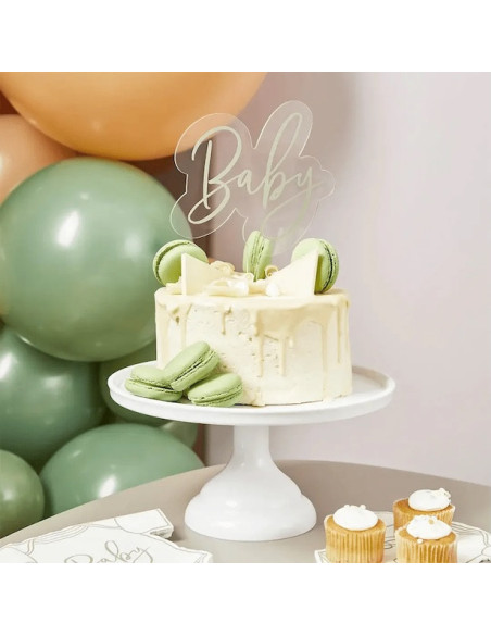 Dekoration salbeigrüner Kuchen „Baby“ – Babyparty | BelleFete.ch