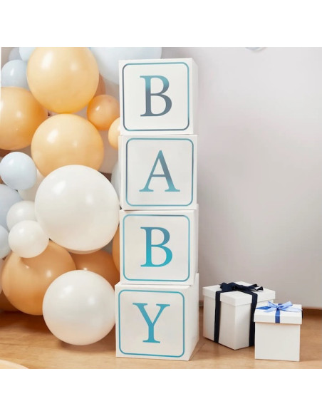 Scatole decorative giganti per baby shower, blu, 4 pezzi | BelleFete.ch