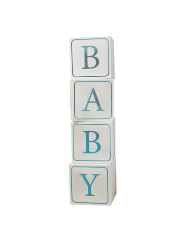 Blaue Deko-Bausteine mit Babymotiv | Babyparty-Dekoration | BelleFete.ch