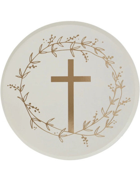 Assiettes de fête Baptême et Communion – Croix dorée | BelleFete.ch