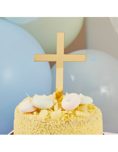 Cake Topper Croix Dorée en Acrylique | Baptême & Communion | BelleFete.ch
