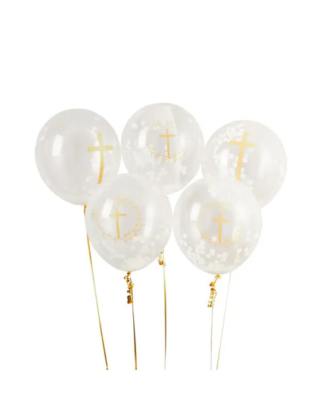 Ballons Confettis Croix Dorée – Baptême & Communion | BelleFete.ch