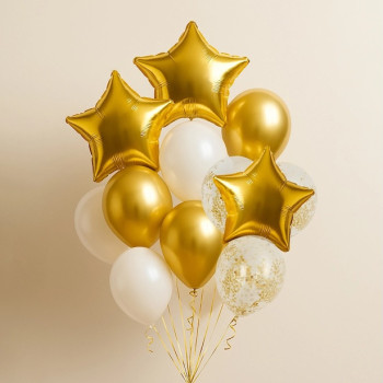Bouquet de ballons dorés et blancs – décoration élégante de fête | BelleFete.ch