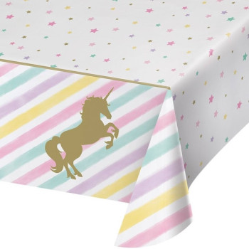 Goldene Einhorn-Tischdecke – magisches Kindergeburtstagsschmuck | BelleFete.ch