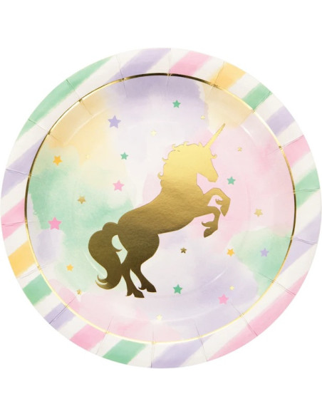 Assiettes licorne dorée – décoration anniversaire enfant magique | BelleFete.ch