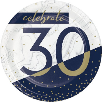Assiettes à dessert 30 ans Navy & Gold – décoration anniversaire élégante | BelleFete.ch