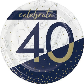 Piatti da dessert 40 anni Navy & Gold – decorazione di compleanno elegante | BelleFete.ch