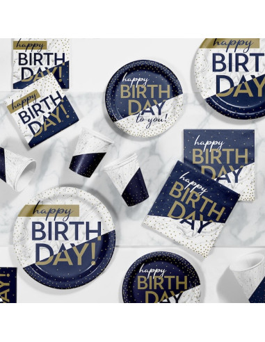 Assiettes à Dessert 50 Ans Navy & Gold (8 pcs) | BelleFete.ch
