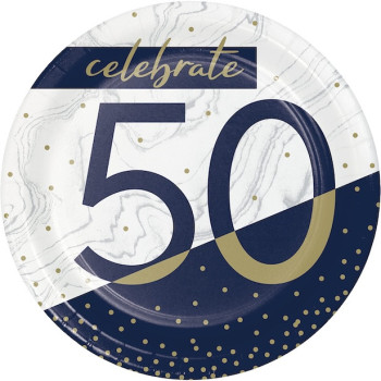 Piatti da dessert 50 anni Navy & Gold – elegante decorazione di compleanno | BelleFete.ch
