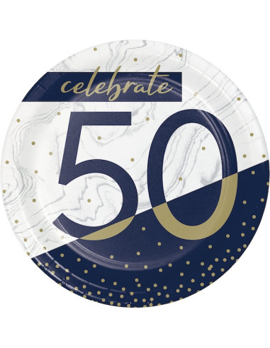 Piatti da dessert 50 anni Navy & Gold – elegante decorazione di compleanno | BelleFete.ch