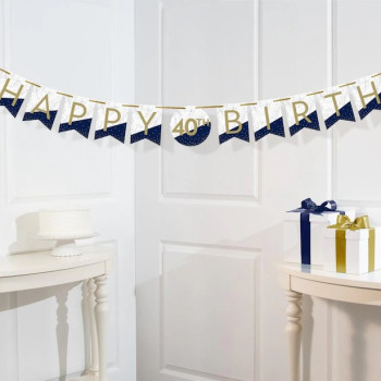 Ghirlanda di compleanno Navy & Gold personalizzabile – decorazione elegante | BelleFete.ch