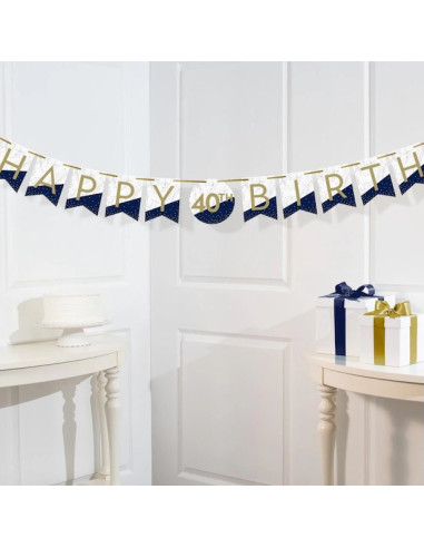 Geburtstagsgirlande Navy & Gold anpassbar – stilvolle Dekoration | BelleFete.ch