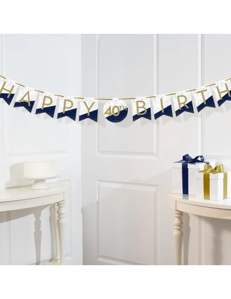 Ghirlanda di compleanno Navy & Gold personalizzabile – decorazione elegante | BelleFete.ch