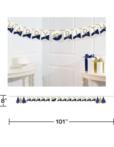 Personalisierbare Geburtstagsgirlande in Marineblau und Gold | BelleFete.ch