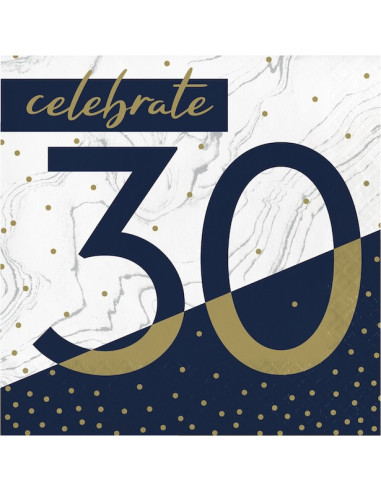Serviettes 30 ans Navy & Gold – décoration anniversaire élégante | BelleFete.ch