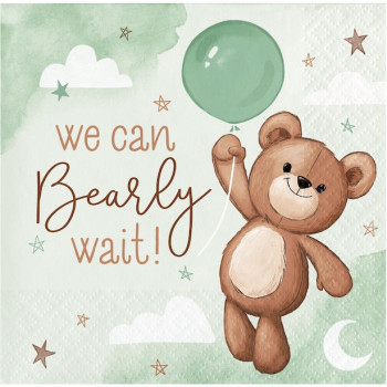 Serviettes à boisson Teddy Bear ourson vert et beige – baby shower | BelleFete.ch