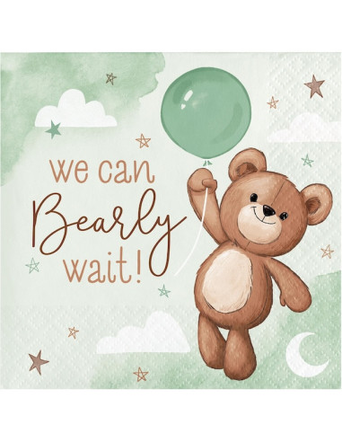Serviettes à boisson Teddy Bear ourson vert et beige – baby shower | BelleFete.ch