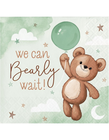 Serviettes à boisson Teddy Bear ourson vert et beige – baby shower | BelleFete.ch