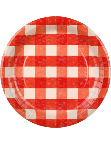 Assiettes à carreaux rouges – décoration fête barbecue conviviale | BelleFete.ch