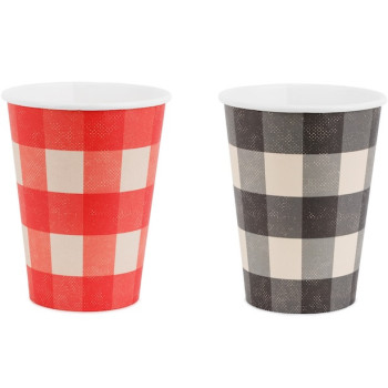 Gobelets à carreaux rouge et noir – décoration fête barbecue conviviale | BelleFete.ch