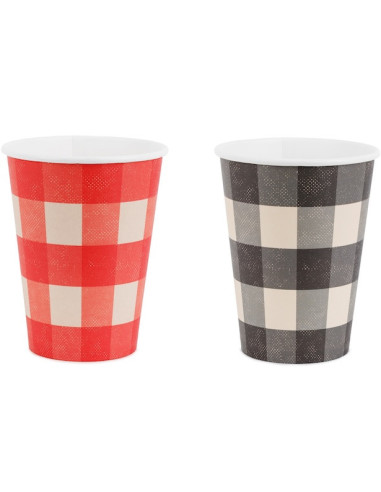 Gobelets à carreaux rouge et noir – décoration fête barbecue conviviale | BelleFete.ch