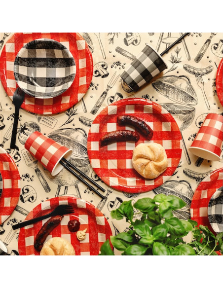Gobelets à carreaux Rouge et Noir | Décoration fête barbecue | BelleFete.ch