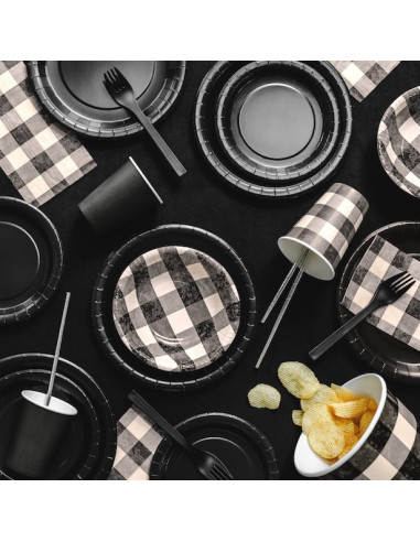 Schwarz-karierte Pappbecher | Grillparty | BelleFete.ch