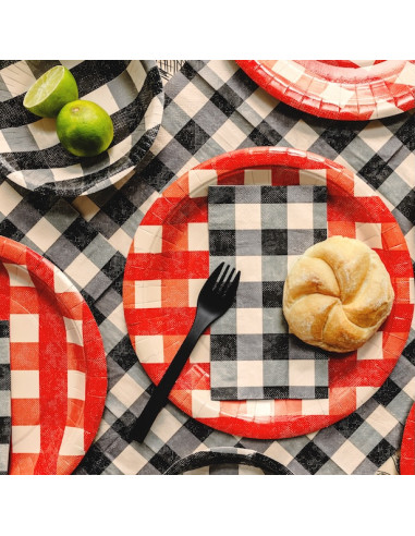 Serviettes à carreaux Noirs | Décoration fête barbecue | BelleFete.ch