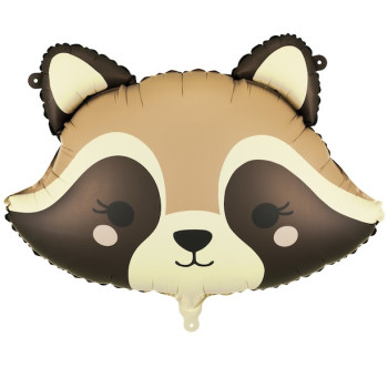 Waschbär-Motiv Ballon als Tierpartydekoration von BelleFete.ch, süßes Gesicht mit braunen Masken und großen Augen.