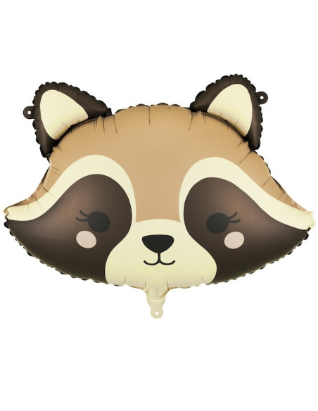 Waschbär-Motiv Ballon als Tierpartydekoration von BelleFete.ch, süßes Gesicht mit braunen Masken und großen Augen.