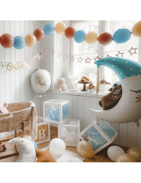 Scatole di palloncini bianche con la scritta BABY | Decorazioni per baby shower e nascita | BelleFete.ch