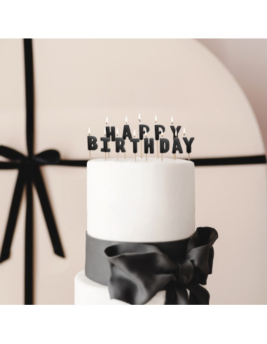 Schwarze Geburtstagskerzen mit der Aufschrift „Happy Birthday“ – Partykerzen